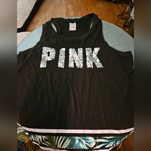PINK Victoria's Secret Sequin Lettered Tank Top size large.